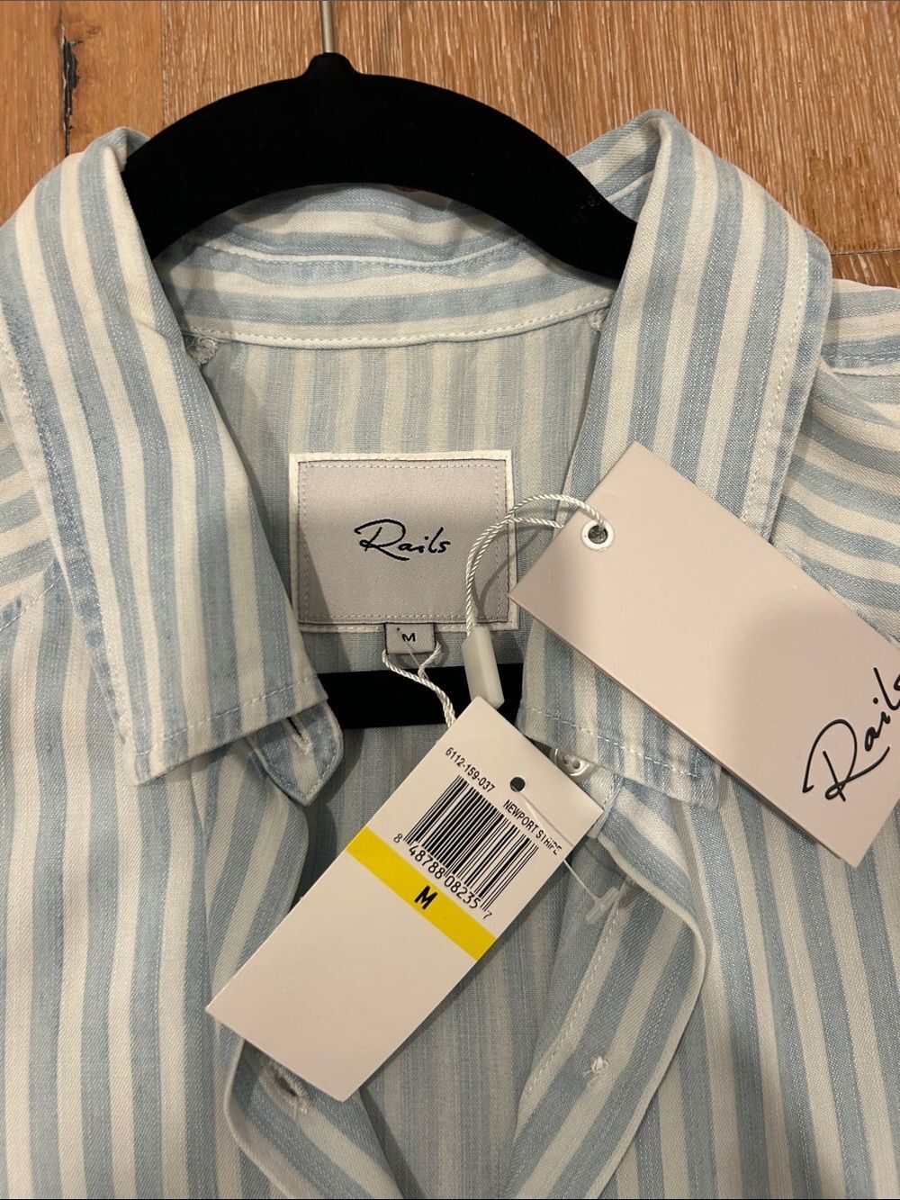 NWT Rails Blue & White Striped Off The Shoulder Button Down Top, Size Medium - Picture 4 of 8